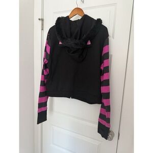 Dolls Kill Widow PSYCHO KITTY STRIPED ZIP-UP HOODIE 2XL